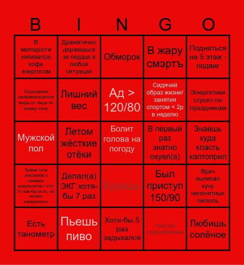 Сердечное  ♠♥♠ Bingo Card