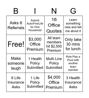 Bingo Sales Bingo Card