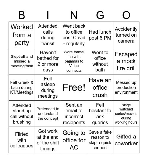 Let's know our team better! Bingo Card