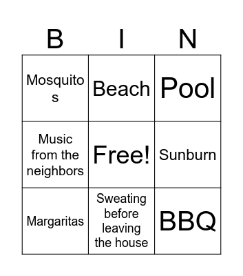 Summertime Bingo Card