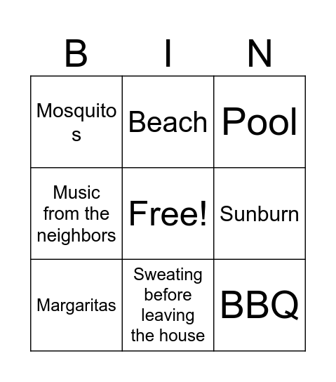 Summertime Bingo Card