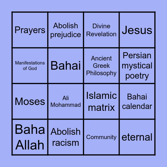 Bahai Bingo Card