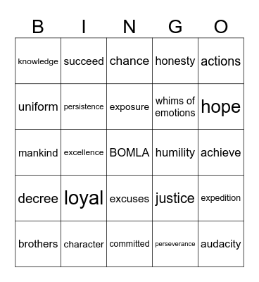 BOMLA Bingo Card