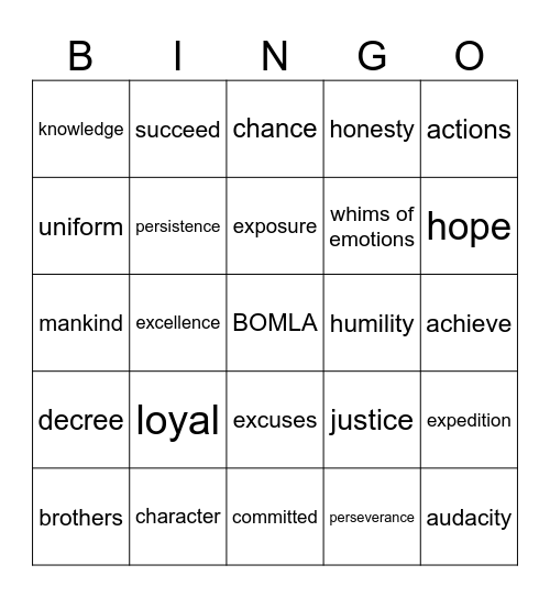 BOMLA Bingo Card