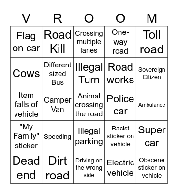 Driving Bingo Card