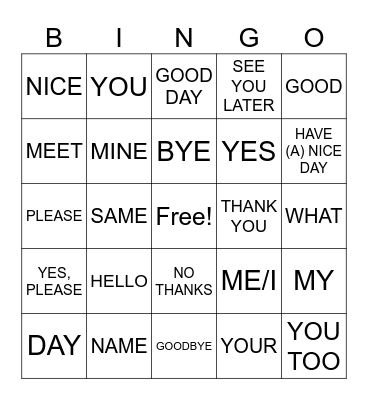 ASL 1 UNIT 1 GREETINGS Bingo Card