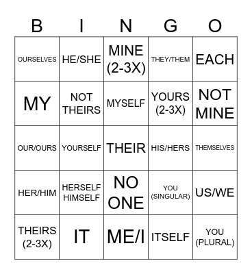 ASL 1 UNIT 1: PRONOUNS Bingo Card