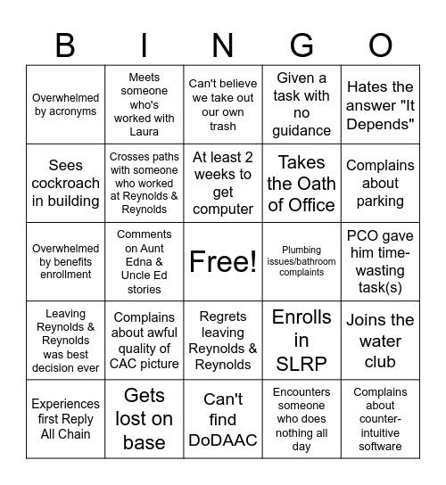 New Hire Bingo Card