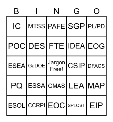 Educational Acronyms Bingo Card