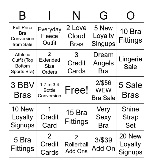 Bra Bingo Card