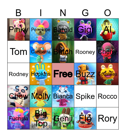 Animal Crossing Villager Hunting Bingo Card