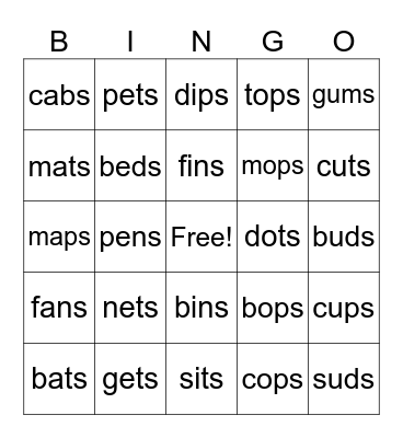 CVCs Bingo Card