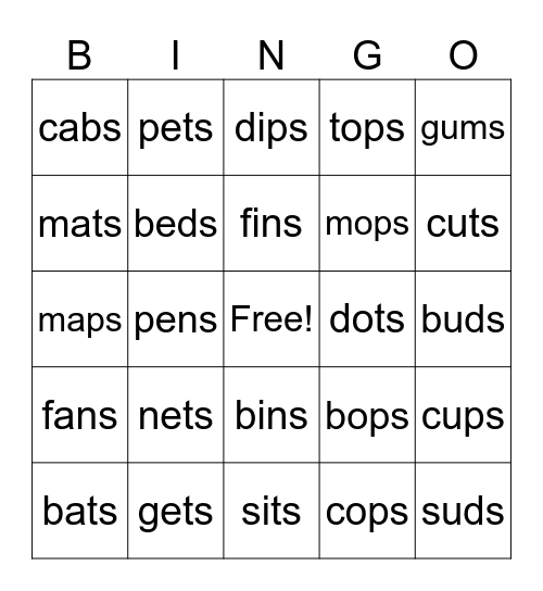 CVCs Bingo Card
