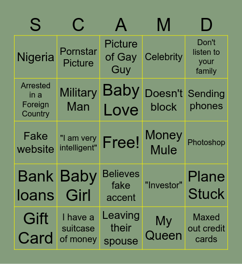 Scamfish Bingo Card