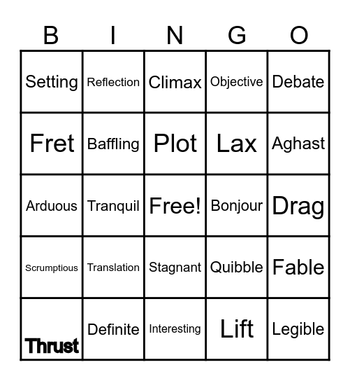 6C Synonym Bingo Card