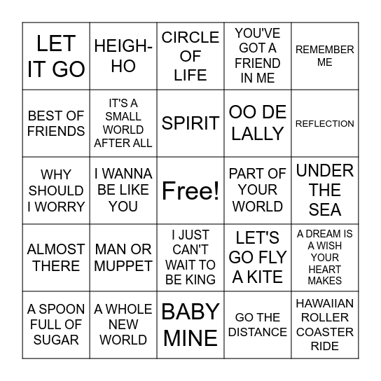 DISNEY BINGO! Bingo Card