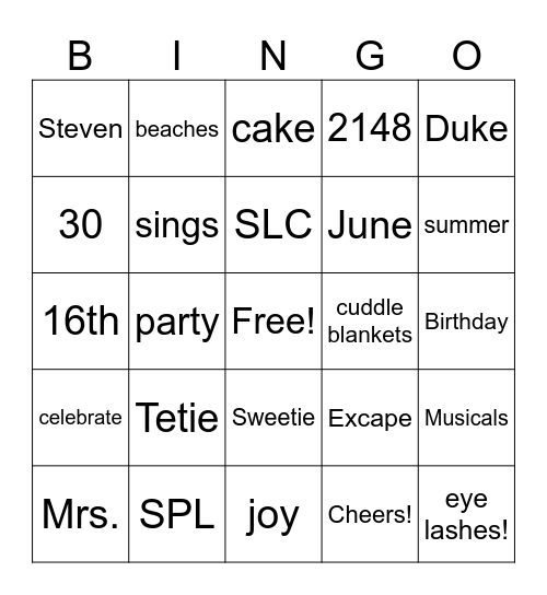 Stephanie's 30th! Bingo Card