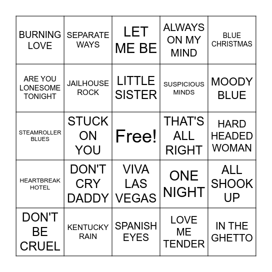 ELVIS Bingo Card