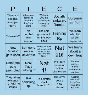 One Piece DnD Marines Episode 2 "Kai's panic attacks continues" Bingo Card