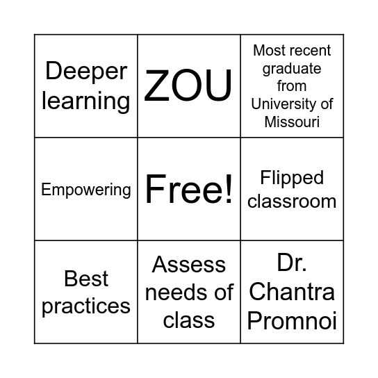 Active Learning Strategy Bingo Card