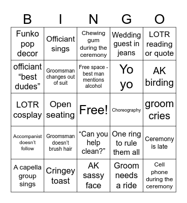 Wedding Bingo Card