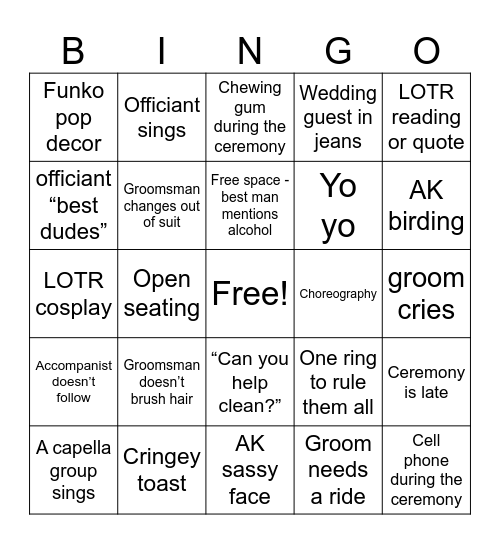 Wedding Bingo Card