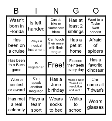 Families First Bingo Card