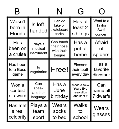 Families First Bingo Card