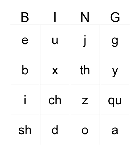 Letter Sound Review Bingo Card