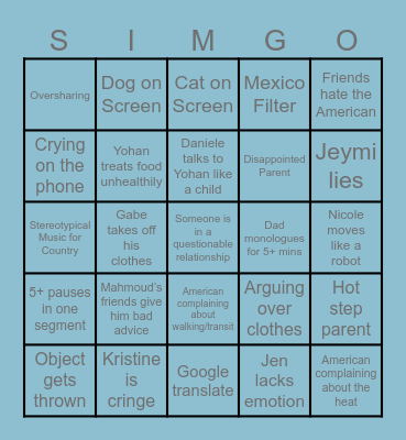 Bingo for the Sims Bingo Card