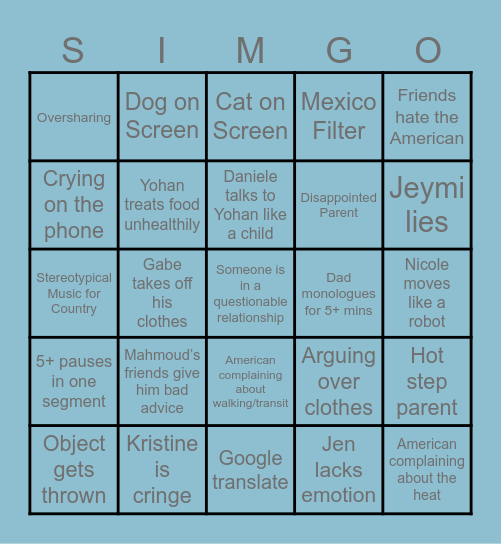 Bingo for the Sims Bingo Card