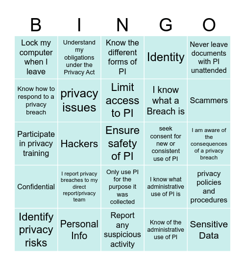 Privacy Bingo Card