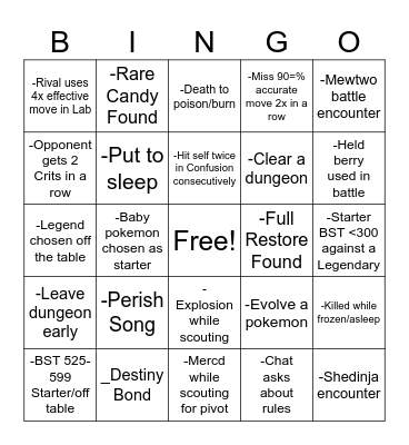 Untitled Bingo Card