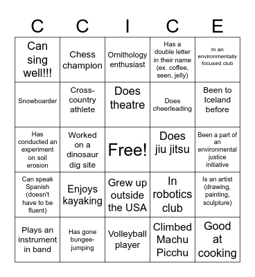 Columbia Climate Iceland Bingo Card