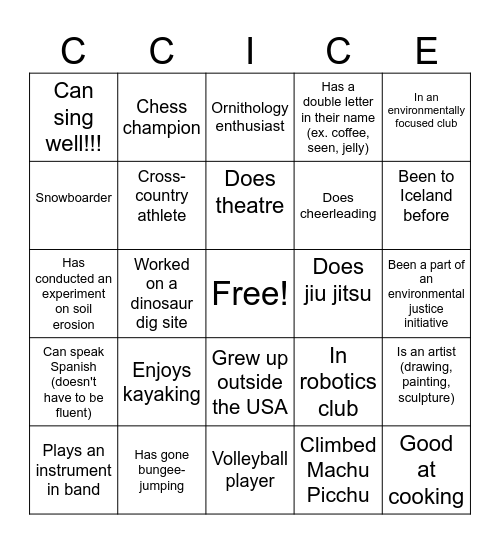 Columbia Climate Iceland Bingo Card