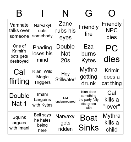 Booty Bandits Session 7 Bingo Card