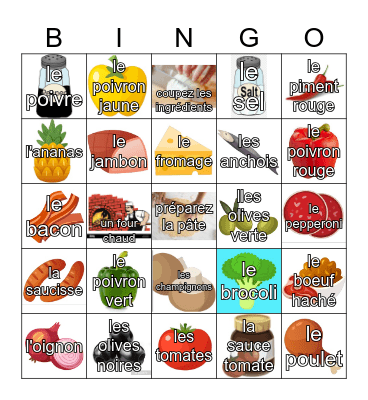 La Pizza et les Garnitures Bingo Card