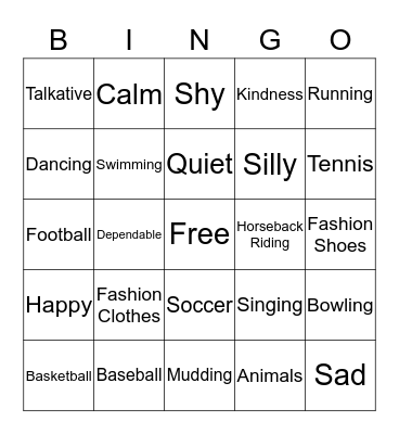 Personality & Interest Bingo Card