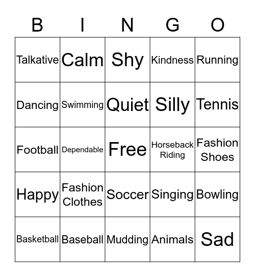 Personality & Interest Bingo Card