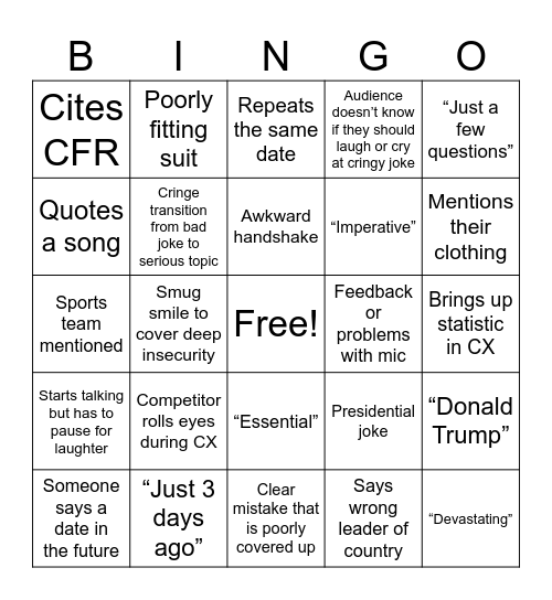 IX Finals Bingo Card