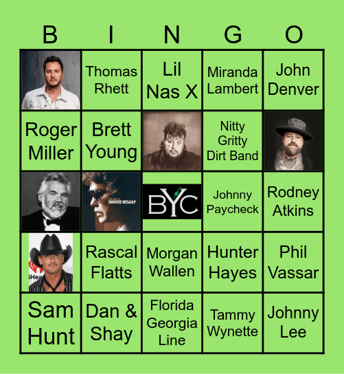 Country Artists- Music BINGO Card