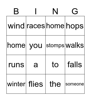 Footprints in the Snow Bingo Card