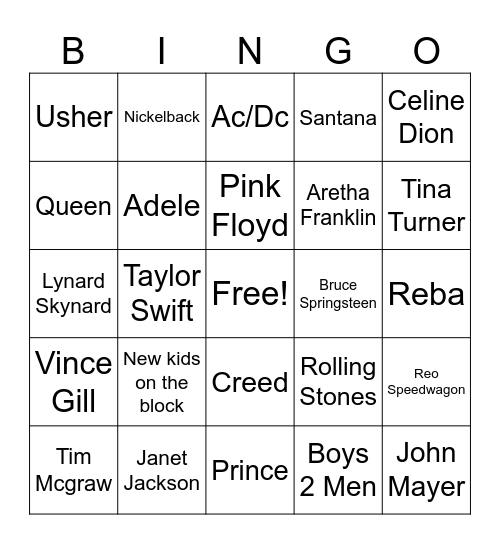 Name that Artist Bingo Card