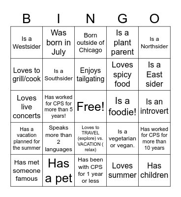 OSSE Human Scavenger Hunt Bingo Card