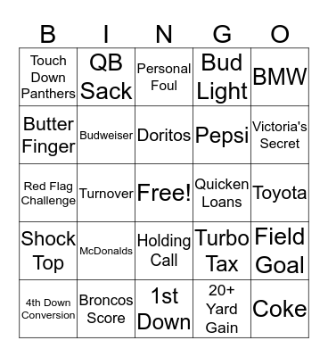 Super Bowl 50 Bingo Card