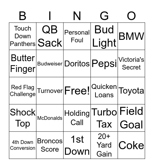 Super Bowl 50 Bingo Card