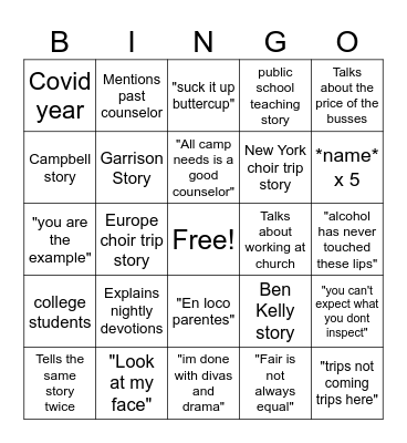 Trip Bingo Card