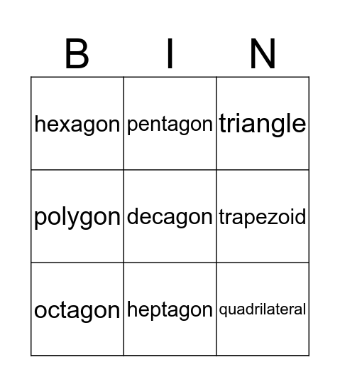 shape Bingo Card