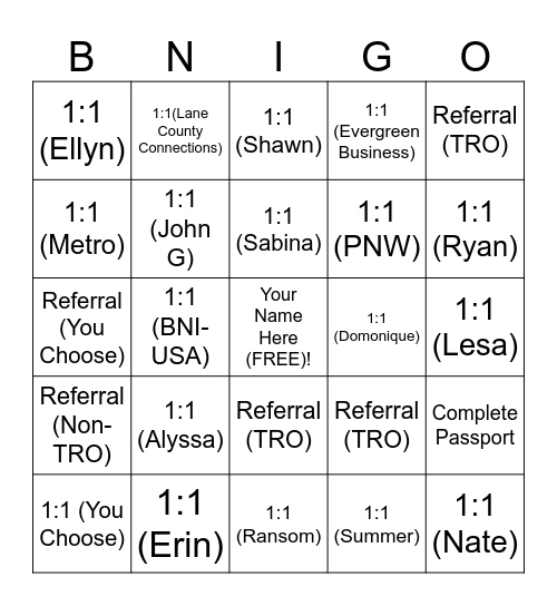 TRO BNIGO Bingo Card