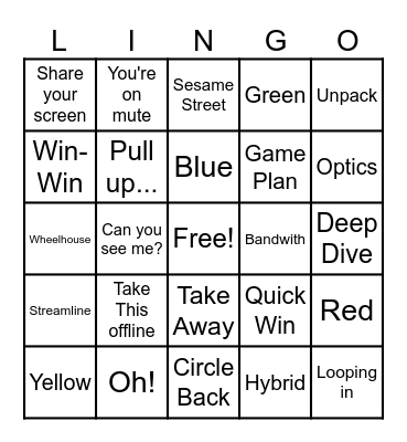 Corporate Lingo Bingo Card
